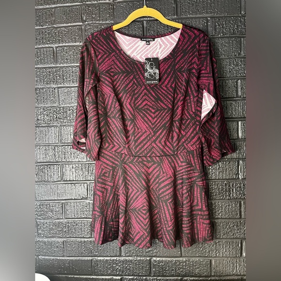 Ava & Grace Geometric 3/4 Sleeve Blouse Black and Pink - Picture 1 of 4